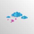 Origami Design sky with clouds and birds Vector Design