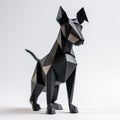 Origami Dog Papercraft: Feisty Black Face With Precisionist Lines