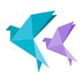 Origami dove bird blue and vilotet icon. Geometric line shape for art of folded paper. Simple flat vector eps10