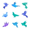 Origami dove. Pigeon birds from paper stylized polygon geometrical abstract animals vector origami collection Royalty Free Stock Photo