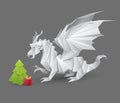 Origami dragon and a Christmas tree Royalty Free Stock Photo