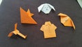 Top view of many origami drwan with face