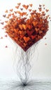 Origami explosion of a heart creating smaller hearts in various patterns against a simple backdrop Royalty Free Stock Photo