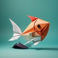 Origami Fish Concept Art: Sky-blue And Orange Rendered In Cinema4d