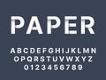 Origami font. White folded paper latin letters and numbers, modern english alphabet, handcrafted simplistic typography