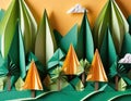 Origami Forest. Mixed forest, palm trees and bushes.