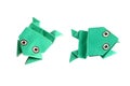 Origami frog in two different positions