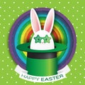 Origami Green Greeting card with Happy Easter - with White Easter rabbit - green sunglasses.