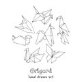 Origami hand drawn doodle set. Vector illustration of figures from paper