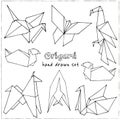 Origami hand drawn doodle set. Vector illustration of figures from paper
