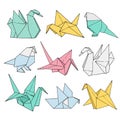 Origami hand drawn vector set, folder paper art animals shapes