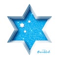 Origami Happy Hanukkah Greeting card on blue. Hanuka jewish illustration.David star.j Happy holidays.