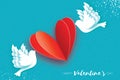 Origami Happy Valentine`s day greeting card. Flying Love Royalty Free Stock Photo