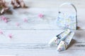 Origami high heels and a handbag on the white-painted wooden table Royalty Free Stock Photo