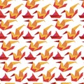Origami hobby, crane and paper boat seamless pattern