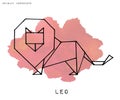 Origami horoscope. Watercolor backgroung. Leo