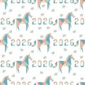 Origami horses and stars pattern 2026 new year background Royalty Free Stock Photo