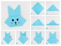 Origami instruction is a step-by-step rabbit from a paper collage