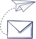 Origami and letter for communication via mail. Paper airplane and envelope as symbols of mailing