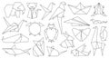 Origami line animals. Paper geometric graphic logo and icon bird, fox, crane, mouse, shark and elephant. Outline