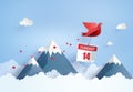 Origami made red paper bird flying on blue sky . paper art and craft style. Royalty Free Stock Photo