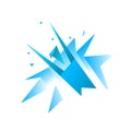 Origami man breaks through the wall. Business success. Winning breakthrough. Blue gradient. Flat vector.