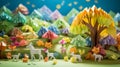 Origami Meadow Delight: Children and Rainbow in a Paper Wonderland