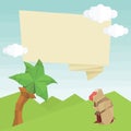 Origami monkey, palm tree, balloon and clouds. Vector simple flat illustration Royalty Free Stock Photo