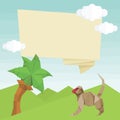 Origami monkey, palm tree, balloon and clouds. Vector simple flat illustration Royalty Free Stock Photo