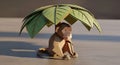 Origami Monkey Under Leaf Canopy, 3D Render Royalty Free Stock Photo