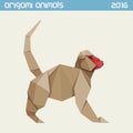 Origami monkey. Vector simple flat illustration. New Year 2016 Royalty Free Stock Photo