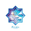 Origami Mosque Star Window Ramadan Kareem Greeting card with arabic arabesque pattern. Royalty Free Stock Photo