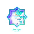 Origami Mosque Star Window Ramadan Kareem Greeting card with arabic arabesque pattern. Royalty Free Stock Photo