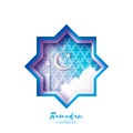 Origami Mosque Star Window Ramadan Kareem Greeting card with arabic arabesque pattern. Royalty Free Stock Photo