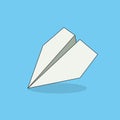 Origami object. White folded paper plane on blue background