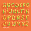 Origami Orange Flat Font. Vector Alphabet Set. Latin letters