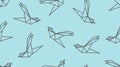 Origami outline bird seamless pattern.