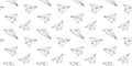 Origami paper airplanes endless pattern. Seamless black vector print with hand drawn plane icon. Ink drawing sketch illustration