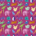 Origami paper animals geometric game japanese toys design seamless pattern vector illustration.