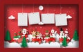 Origami Paper art of blank photo with Santa Claus and friends on a Christmas train, Postcard banner background