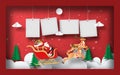 Paper art of blank photo with Santa Claus on a sleigh in frame, Postcard banner background Royalty Free Stock Photo