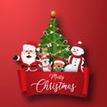 Origami Paper art of Christmas character and Christmas tree with red label Royalty Free Stock Photo