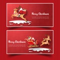 Origami Paper art of Postcard Santa Claus with reindeer, Merry Christmas and Happy New Year Royalty Free Stock Photo