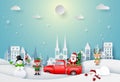 Origami paper art of Santa Claus and Christmas character celebrate in town Royalty Free Stock Photo