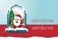Santa Claus in a hourse with Christmas tree, Merry Christmas and Happy New Year