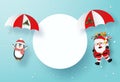 Santa Claus and Penguin make a parachute jump with blank space, Merry Christmas and Happy New Year