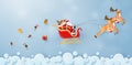 Santa Claus and reindeer flying on the sky, Merry Christmas and Happy New Year Royalty Free Stock Photo