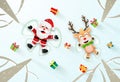 Santa Claus and Reindeer make a snow angel, Merry Christmas and Happy New Year Royalty Free Stock Photo