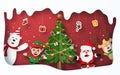 Origami paper art style, Christmas party with Santa Claus and Christmas tree and character in Snow frame Royalty Free Stock Photo