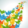Origami paper birds flight abstract background